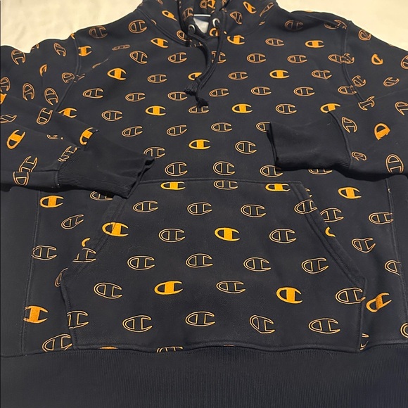 Champion Men's Hoodie with Navy and Orange Pattern - Picture 3 of 5